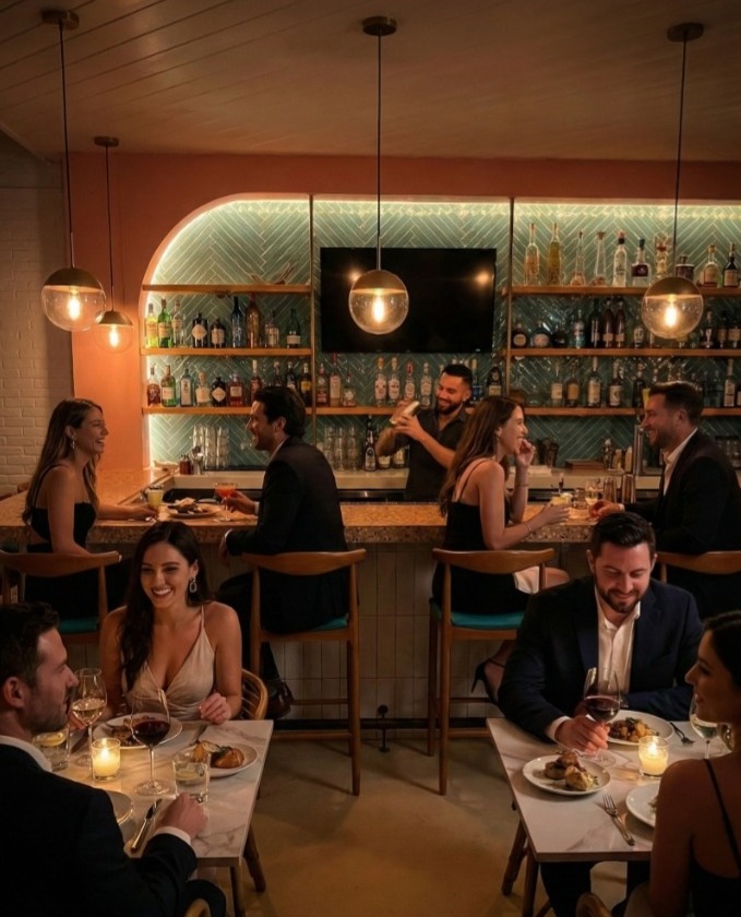 Restaurant interior atmosphere at The Salty Zebra Bistro Jupiter Florida - casual fine dining space